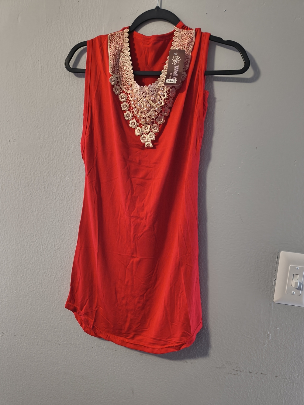 Sleeveless Red Embellished V-Neck Women's Top - Brand